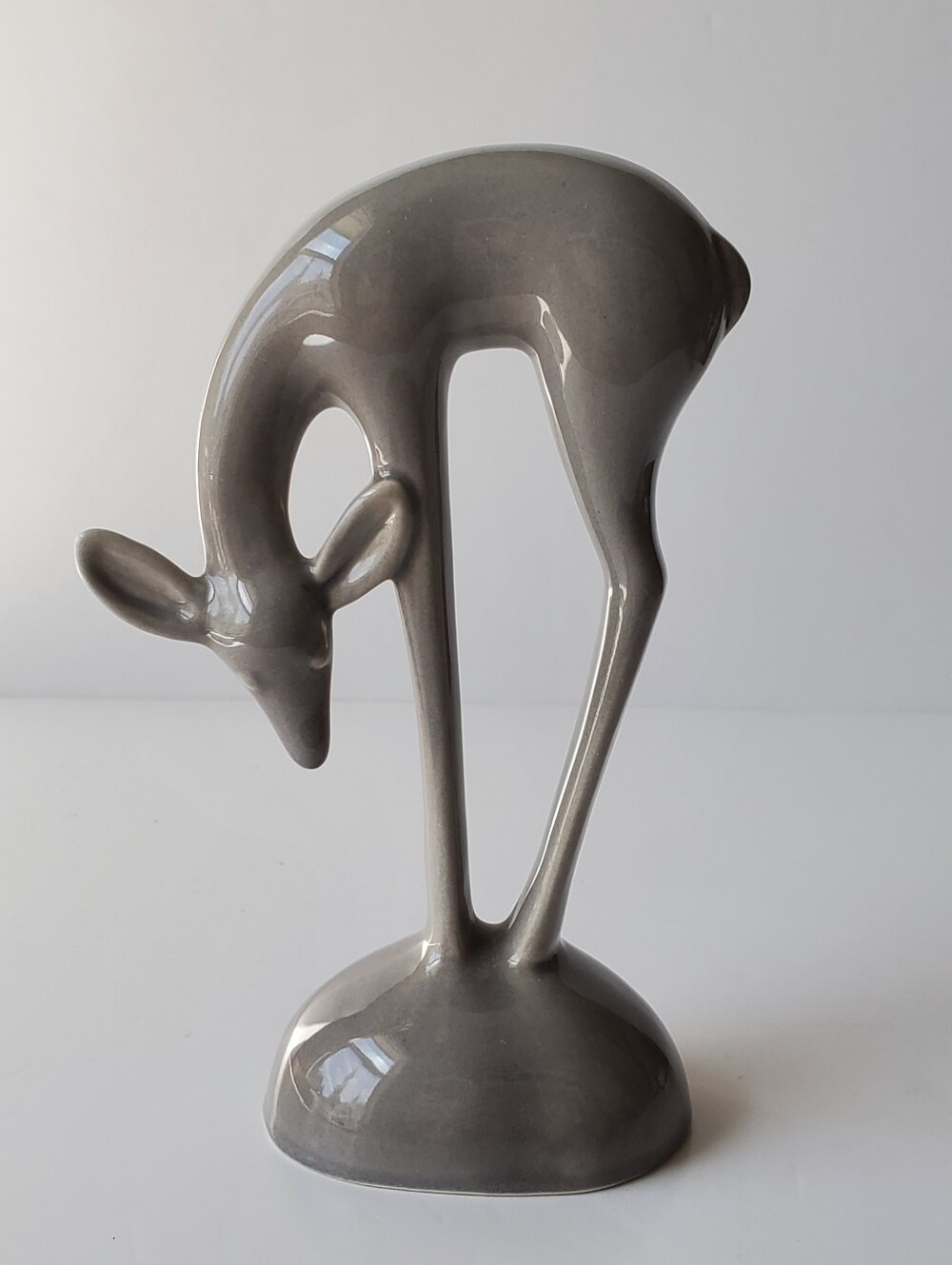 Vintage MCM Roselane Pottery Fawn Gazelle Deer Ceramic Figurine Gray